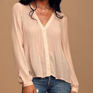 Lulu’s - Sheer Pleated Long Sleeve Button-Up Top